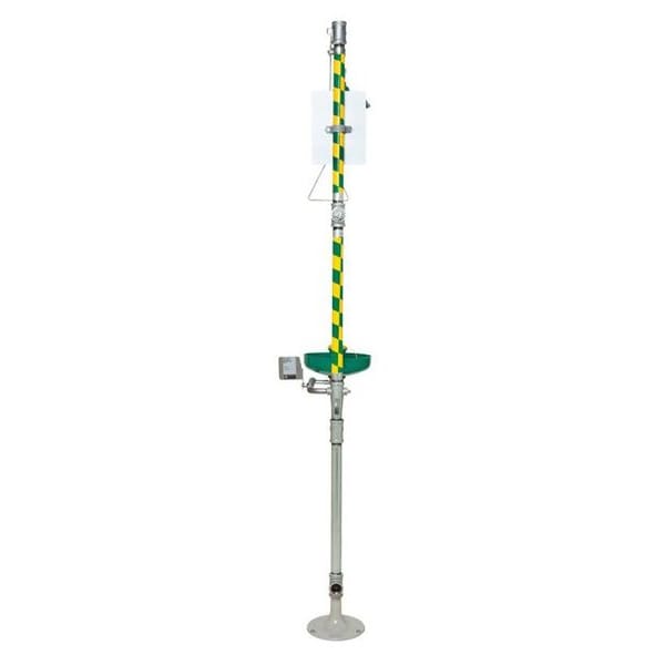 Haws Shower with Eyewash, Floor Mount, Galvanized Steel Pipe, 93 1/4 in H, Plastic Bowl, Green/Yellow - 8320-8325