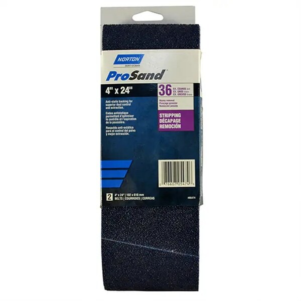 Norton Co 4" x 24" ProSand BlueFire Portable Sanding Belt 36-Grit, PK 2 - 05474