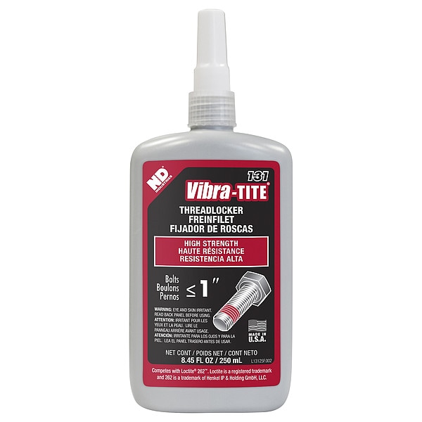 Vibra-Tite Threadlocker, VIBRA-TITE 131, Red, High Strength, Liquid, 250 mL Bottle - 13125