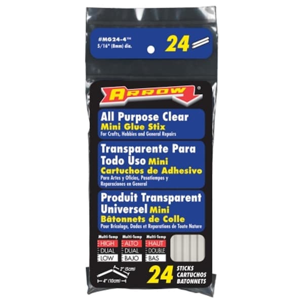 Lighthouse Mini Glue Gun Sticks, 4 in, All Purpose Clear, Arrow Series, 24 Per Pack - LI334788
