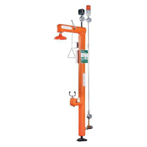 Guardian Equipment Shower with Eyewash, Floor Mount, Galvanized Steel Pipe, 114 in H, No Bowl Bowl, Orange - GFR3117