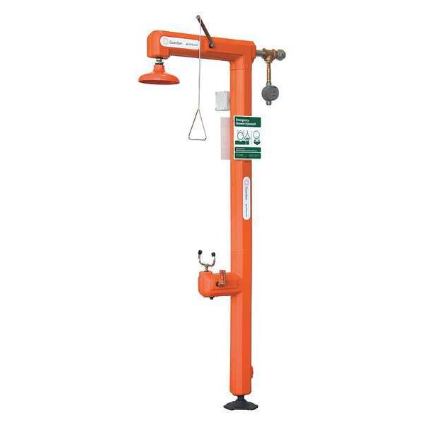 Guardian Equipment Shower with Eyewash, Floor Mount, Galvanized Steel Pipe, 94 1/2 in H, No Bowl Bowl, Orange - GFR3101