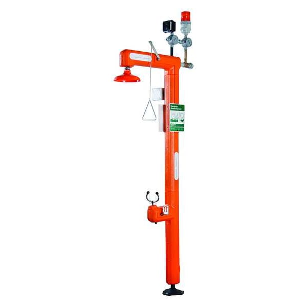 Guardian Equipment Shower with Eyewash, Floor Mount, Galvanized Steel Pipe, 114 in H, No Bowl Bowl, Orange - GFR3107