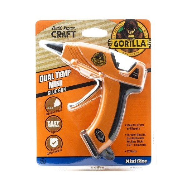 Gorilla Glue Glue Gun, Mini, Dual Temp, 12-Watt, w/Rubber Handle, OE/BK - GOR8401502