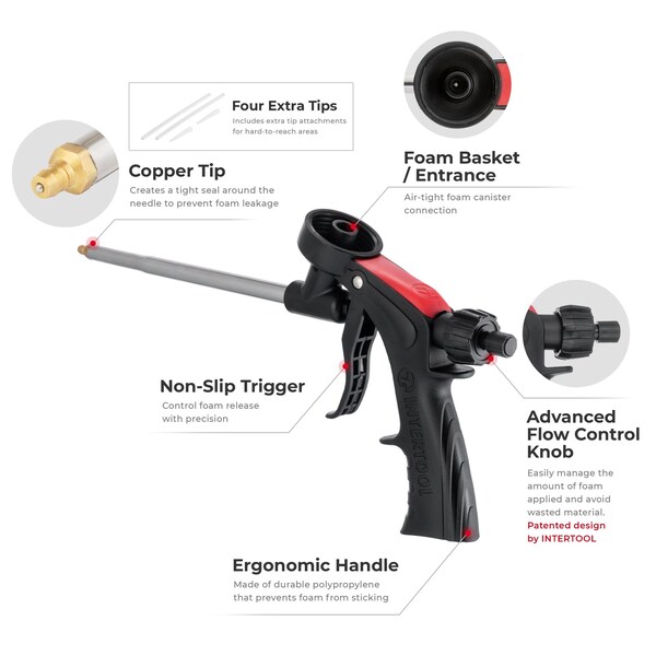 Intertool Spray Foam Gun, Sealant Insulation, Lightweight Body - PT08-0608