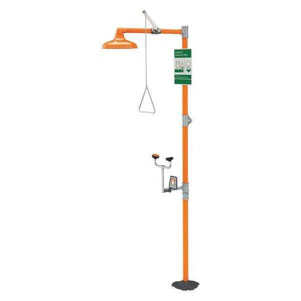 Guardian Equipment Shower with Eyewash, Floor Mount, Galvanized Steel Pipe, 90 in H, Orange - G1931