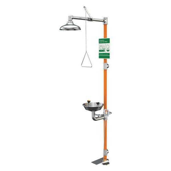 Guardian Equipment Shower with Eyewash, Floor Mount, Stainless Steel Pipe, Stainless Steel Bowl, Orange - G1991HFC