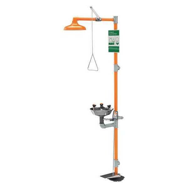 Guardian Equipment Shower with Eyewash, Floor Mount, Galvanized Steel Pipe, 94 3/4 in H, Stainless Steel Bowl, Orange - G1909HFC