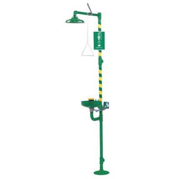 Haws Shower with Eyewash, Floor Mount, Epoxy-Coated Galvanized Steel Pipe, 93 3/4 in H, Plastic Bowl - 8320CRP