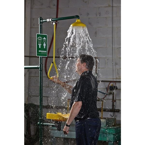 Speakman Emergency Shower Combination, Floor Mount, Galvanized Steel Pipe, 91.75 H, Plastic Bowl, Green - SE-1200