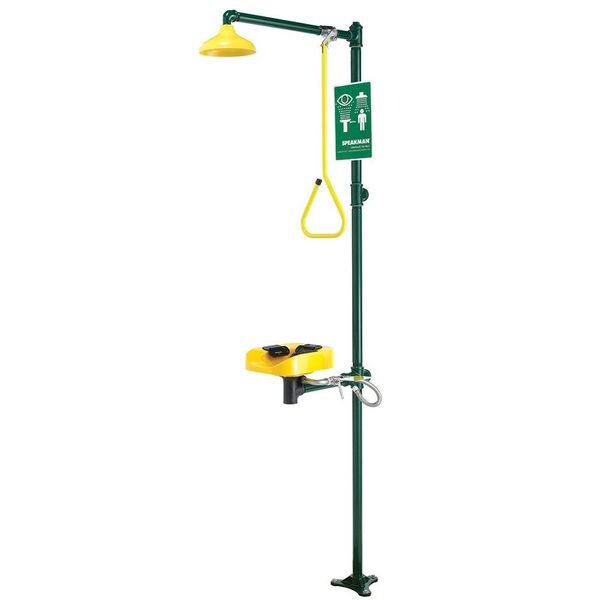 Speakman Emergency Shower Combination, Floor Mount, Galvanized Steel Pipe, 91.75 H, Plastic Bowl, Green - SE-1200