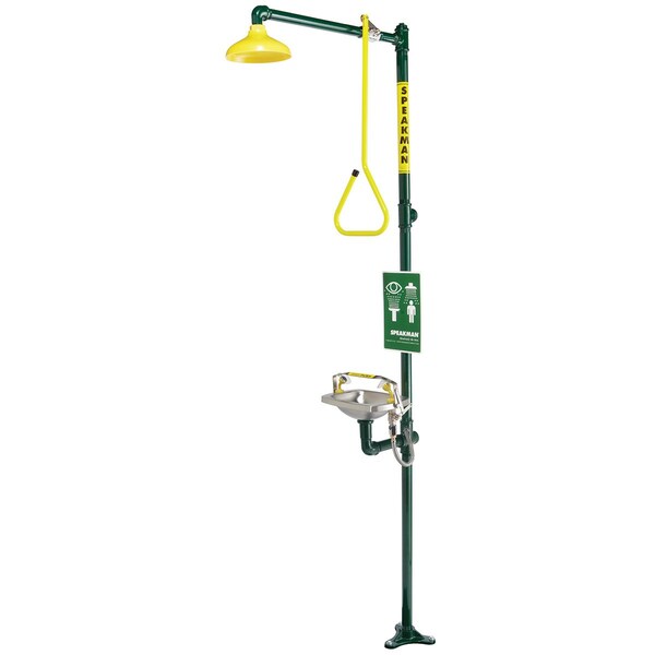 Speakman Emergency Shower Combination, 93.75 H, Stainless Steel Bowl, Green - SE-616