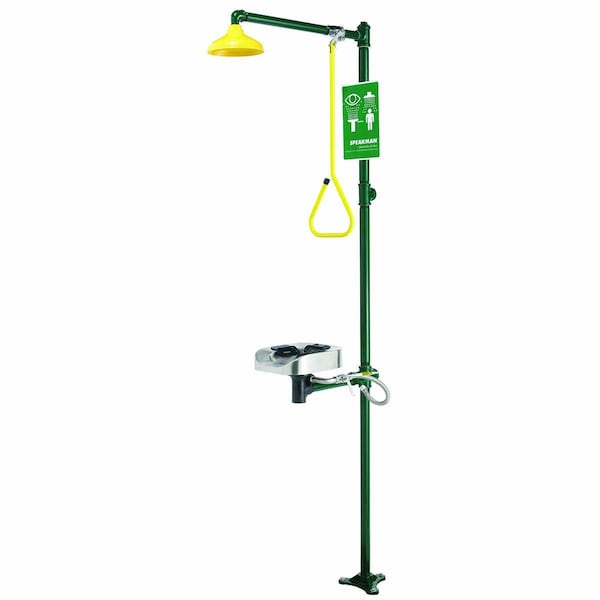 Speakman Emergency Shower Combination, 0.0 H, Stainless Steel Bowl, Green - SE-1250-PT