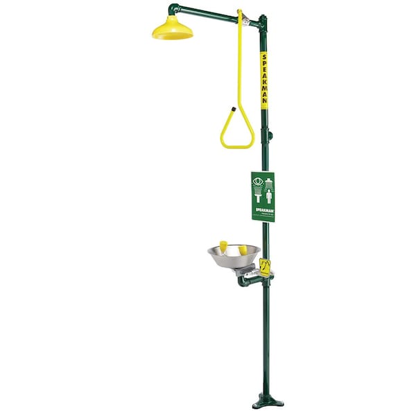 Speakman Emergency Shower Combination, 91.687 H, Stainless Steel Bowl, Green - SE-693-HFO