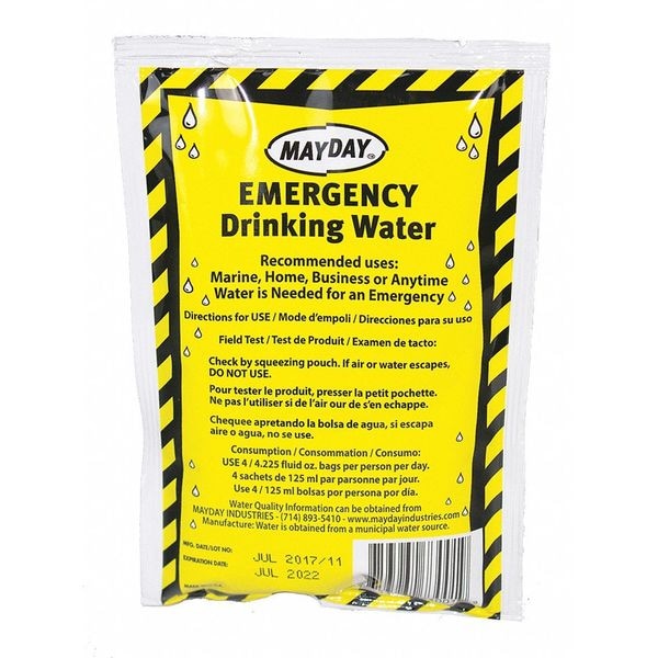 Mayday Emergency Drinking Water Pouch, 4.22 oz, Pack of 100 - 73011