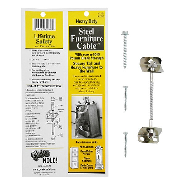 Quakehold! Steel Furniture Cable, 4 In, Silver - 2930