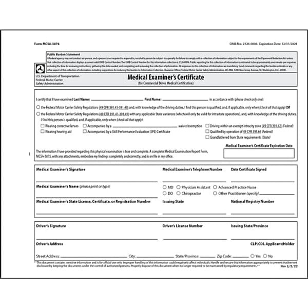 Jj Keller Medical Examination Certificate, English - 47377