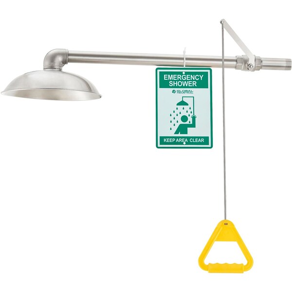 Global Industrial Emergency Drench Shower, Horizontally Mounted, Stainless Steel - 708384SS