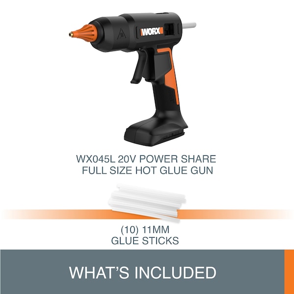 Worx 20V Power Share Full-Size Hot Glue Gun, No Battery and Charger Included, Tool Only - WX045L.9