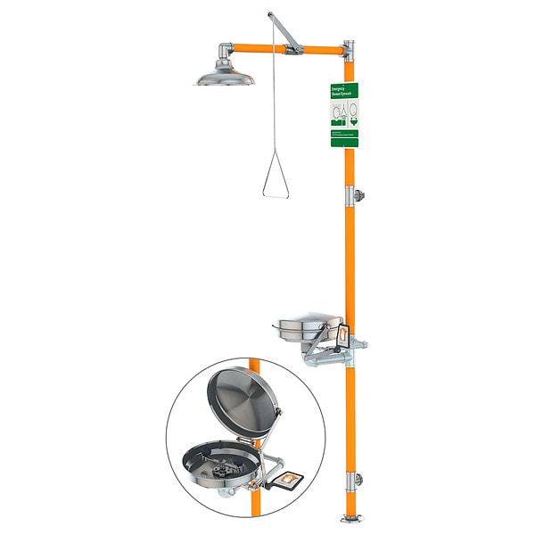 Guardian Equipment Safety Station with Eyewash, Floor Mounted Mount, 304 Brushed Stainless Steel Pipe, 90 in H, Orange - G1991BC
