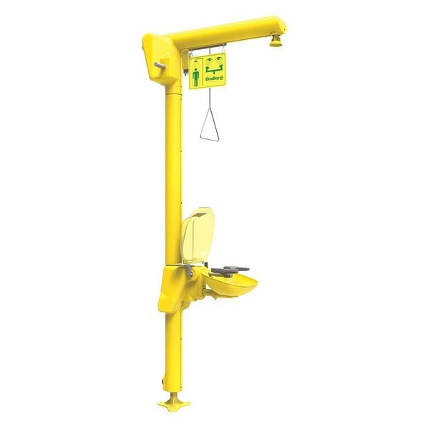 Bradley Shower with Eyewash, Floor Mount, Galvanized Steel Pipe, 93 13/16 in H, Plastic Bowl, Yellow - S19-304GAT
