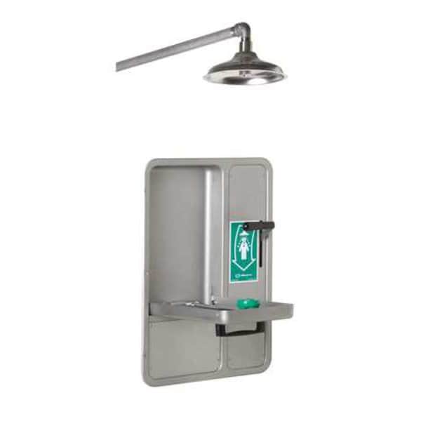 Haws Shower with Eyewash, Wall Mount, Stainless Steel Pipe, 32 in H, Stainless Steel Bowl, Gray - 8356WCW