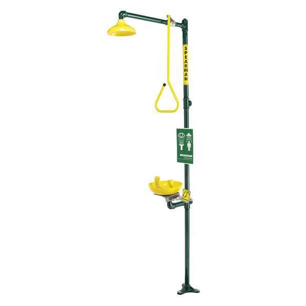 Speakman Emergency Shower Combination, Floor Mount, Stainless Steel Pipe, 93.75 H, Stainless Steel Bowl - SE-626