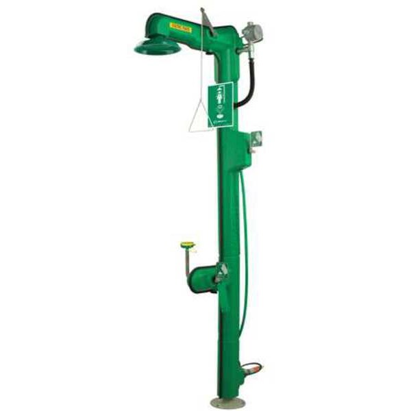Haws Shower with Eyewash, Floor Mount, Stainless Steel Pipe, 95 1/2 in H, No Bowl Bowl, Green - 8317CTFP