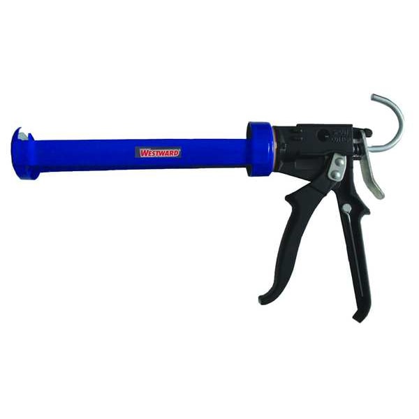 Westward Caulk Gun, 10 oz Container Size, Steel, 12:01, Revolving Half Barrel Frame, Black/Blue - 13J317