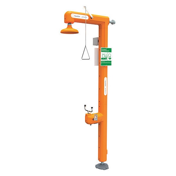 Guardian Equipment Shower with Eyewash, Floor Mount, Galvanized Steel Pipe, 94 1/2 in H, No Bowl Bowl, Orange - GFR3100