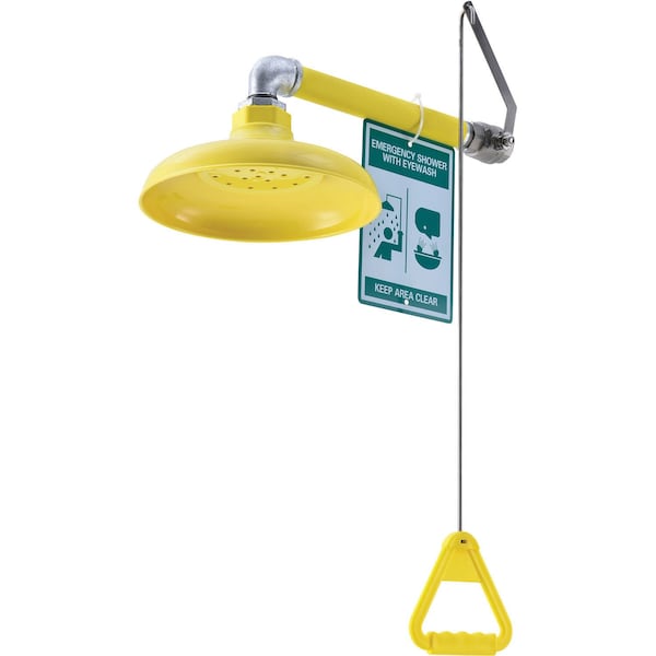 Global Industrial Emergency Drench Shower, Horizontal Wall Mounted, ABS Plastic Head, Yellow - 708384