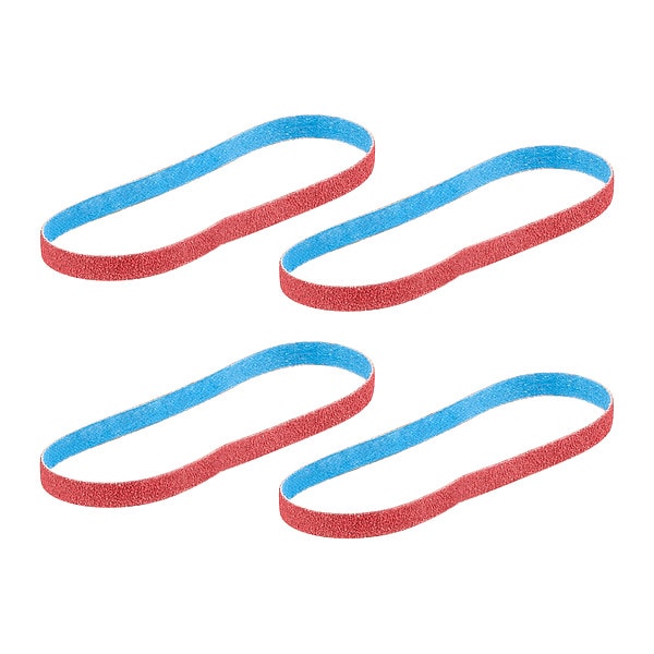 Milwaukee Tool & Equipment Bandfile Belts, 0.38 in W, 0.10 in L, Coated, Ceramic, 80 Grit, Medium, Not Applicable, Blue, Red - 48-80-7080