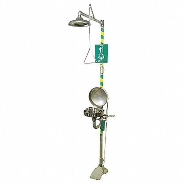 Haws Shower with Eyewash, Floor Mount, Plastic Pipe, 95 1/2 in H, Plastic Bowl, Green - 8336