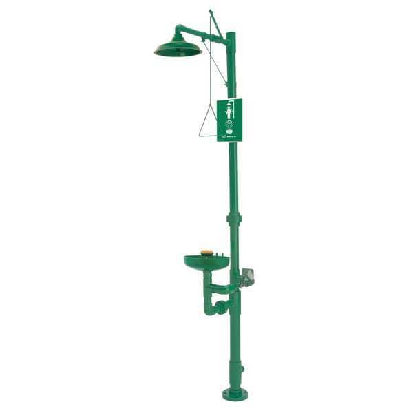 Haws Shower with Eyewash, Floor Mount, Plastic Pipe, 95 1/2 in H, Plastic Bowl, Green - 8336