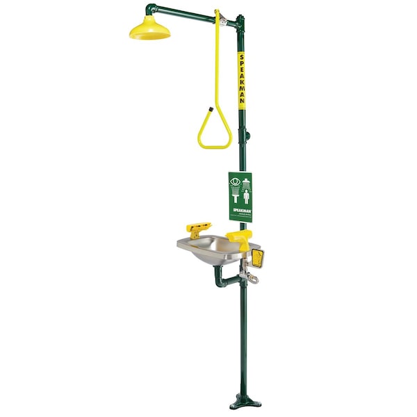 Speakman Emergency Shower Combination, 93.75 H, Stainless Steel Bowl, Green - SE-603