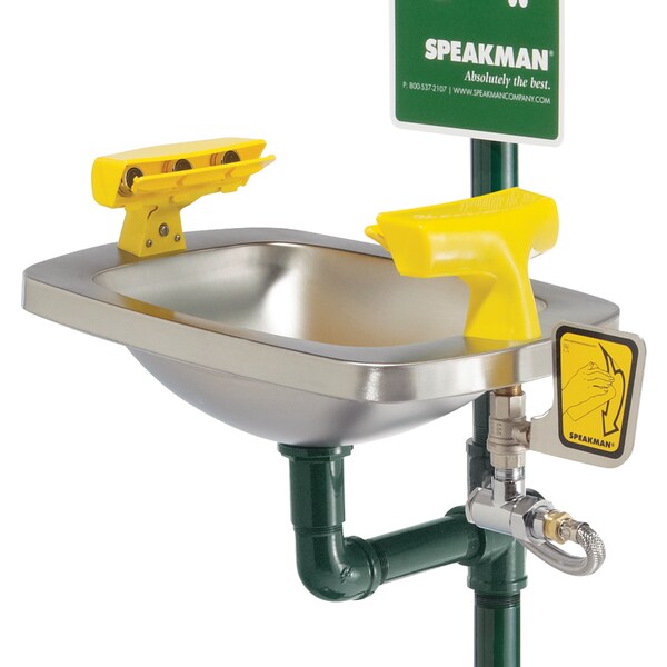 Speakman Emergency Shower Combination, 93.75 H, Stainless Steel Bowl, Green - SE-603