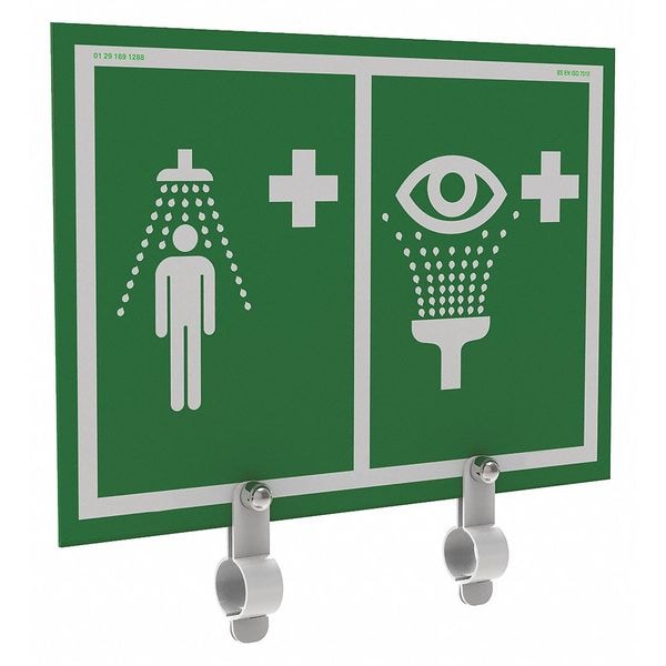 Hughes Safety Showers Shower and Eyewash Sign with Brackets, 12 in Height, 10 in Width, Aluminum, Vertical Rectangle - ES-BRAC-SIGN-UN