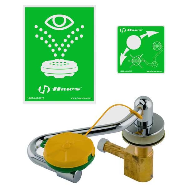 Haws Plumbed Eyewash, Counter Mount, Plumbed, 6 in H., 11 1/2 in W - 7611