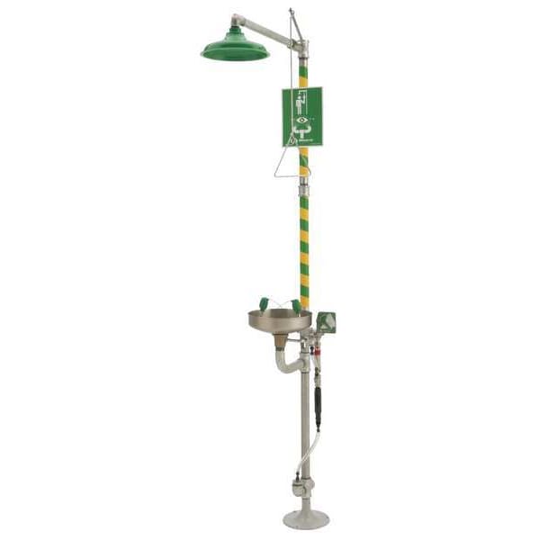 Haws Shower with Eyewash, Floor Mount, Galvanized Steel Pipe, 93 in H, Stainless Steel Bowl, Gray - 8300.158