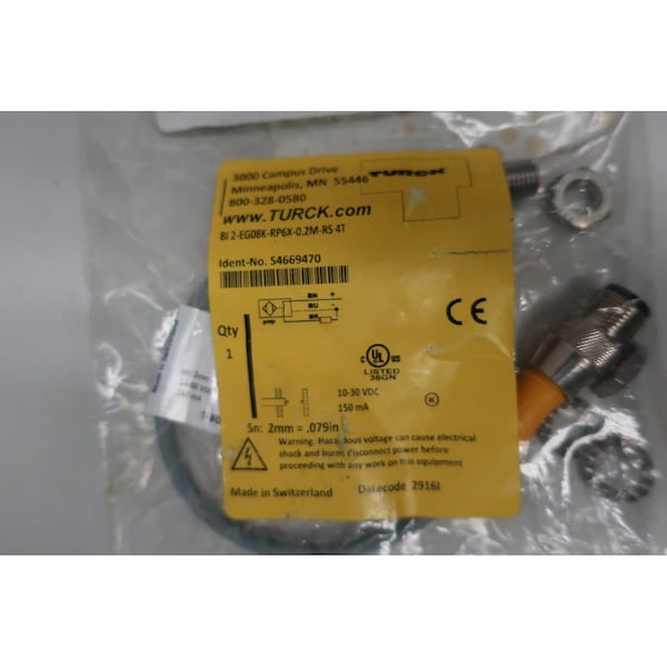 Sensor de proximidad Turck 1030VDC, BI2EG08KRP6X02MRS 4T - BI2-EG08K-RP6X-0.2M-RS 4T