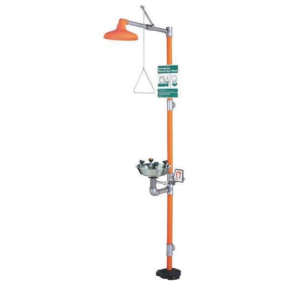 Guardian Equipment Shower with Eyewash, Floor Mount, Galvanized Steel Pipe, 94 3/4 in H, Stainless Steel Bowl, Orange - GBF1909SSH