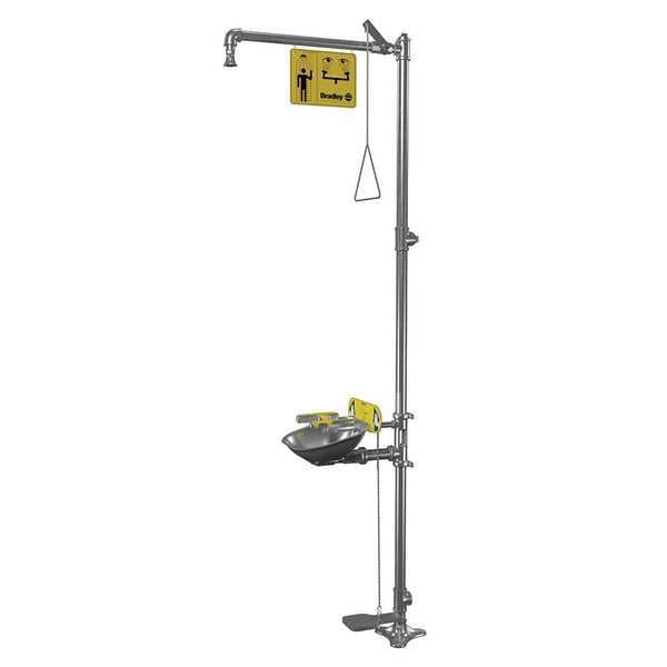 Bradley Shower with Eyewash, Floor Mount, Stainless Steel Pipe, 94 1/8 in H, Stainless Steel Bowl, Gray - S19314SS