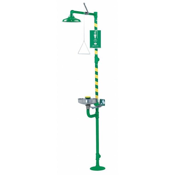 Haws Shower with Eyewash, Floor Mount, Epoxy-Coated Galvanized Steel Pipe, 93 in H, Stainless Steel Bowl - 8300CRP-8309CRP
