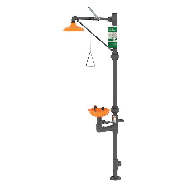 Guardian Equipment Shower with Eyewash, Floor Mount, Plastic Pipe, 96 13/50 in H, Plastic Bowl, Orange - G1990