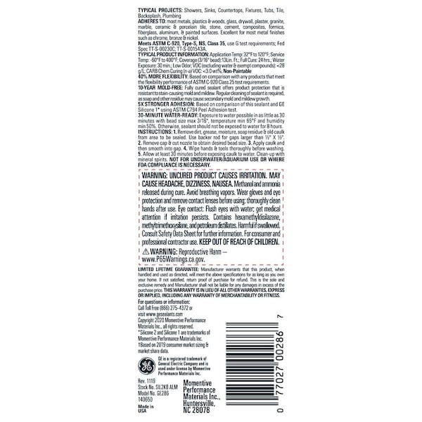Ge GE Advanced Almond Silicone 2 Kitchen and Bath Caulk Sealant 2.8 oz - GE286