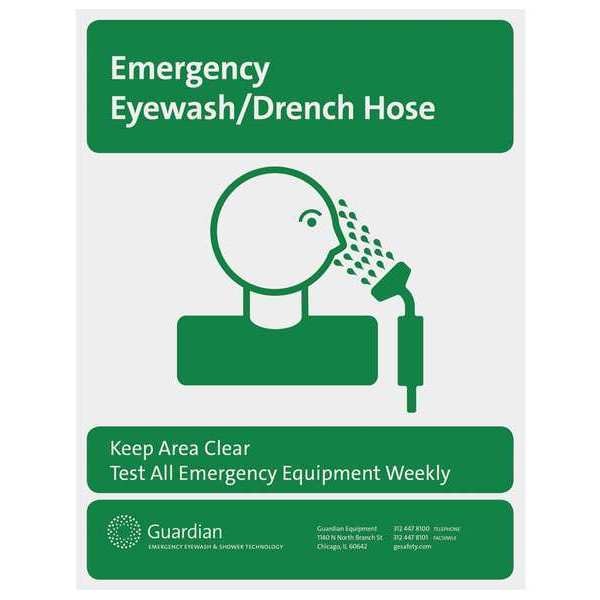 Guardian Equipment Sign, Eye Wash/drench Hose, Ge, Plastic, Green, For Use With, Guardian(R) Recessed Laboratory Units - 250-010G