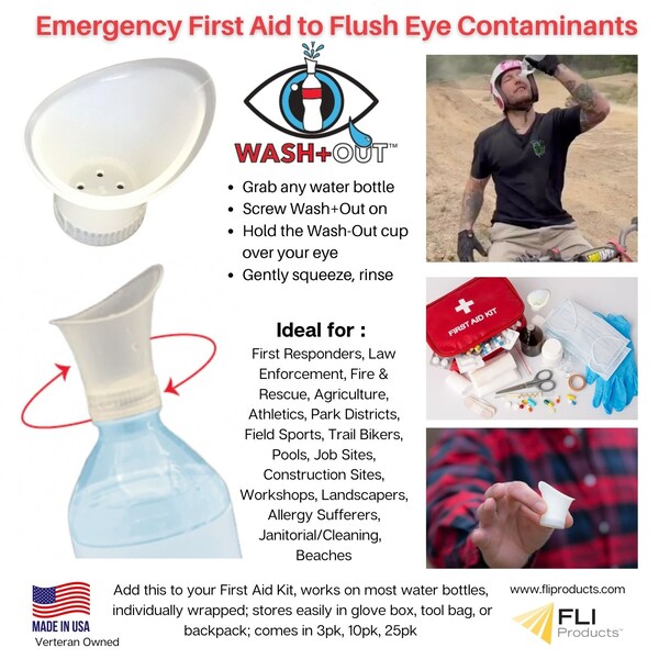 Wash+Out Portable Emergency Eyewash Cup, Screws onto Water Bottles - 5001