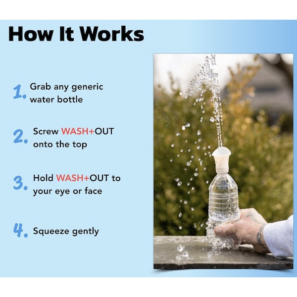 Wash+Out Portable Emergency Eyewash Cup, Screws onto Water Bottles - 5001