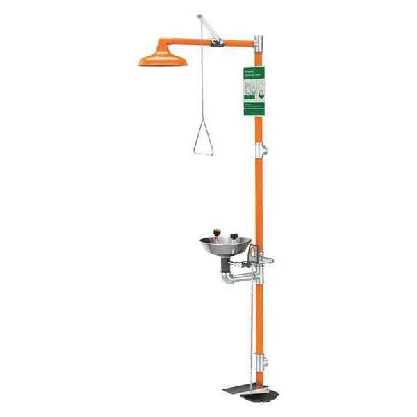 Guardian Equipment Shower with Eyewash, Floor Mount, Galvanized Steel Pipe, 94 3/4 in H, Stainless Steel Bowl, Orange - G1902HFC