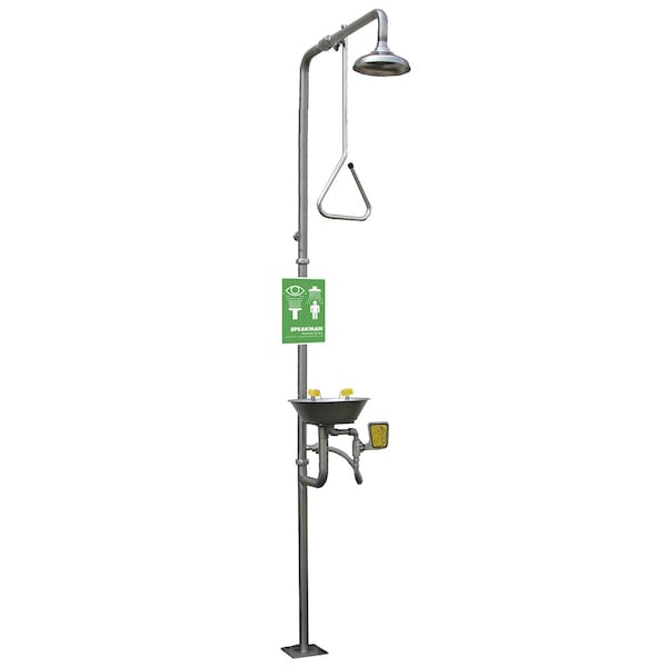 Speakman Emergency Shower Combination, 93.75 H, Stainless Steel Bowl, Chrome - SE-625-SS
